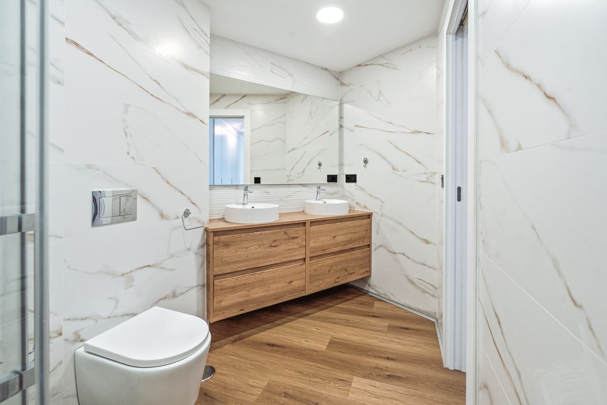 Marble bathroom with two basins